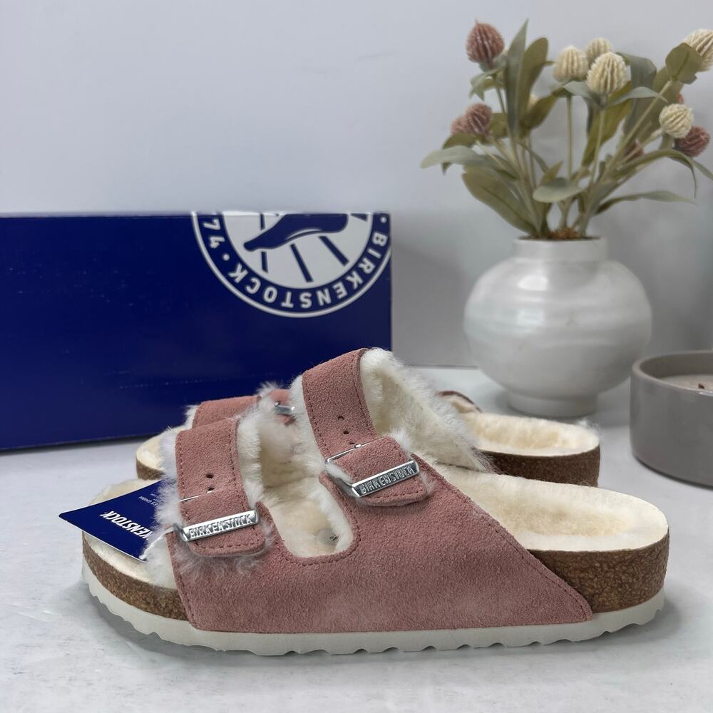 Birkenstock Arizona Shearling Sandal Clay Pink Women 5/EU36 Regular Fit NWB - Picture 4 of 10